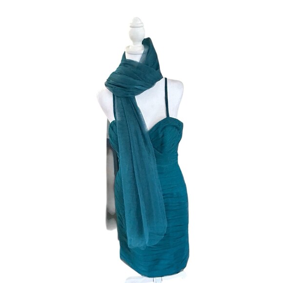 WTOO NWT Teal‎ Ruched Dress With Matching Scarf/Wrap Sz 8 - Picture 5 of 8